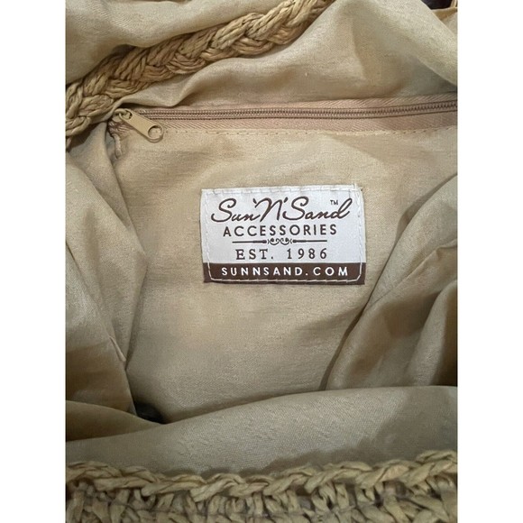 Sun ‘n’ Sand Orchid Embroidered Floral Straw Drawstring Beach Bag Tote Boho - Picture 4 of 8